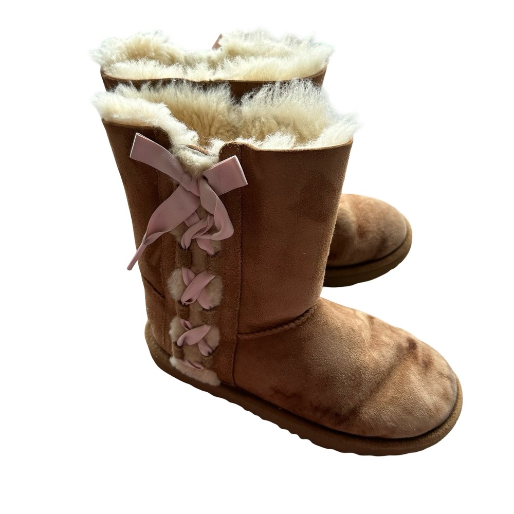 UGG Boots Size 3 Brown Pala Corset Bow Side Lace-up Round Toe Pullon
